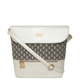 KLEIO White & Black Textured Medium Sling Handbag-24