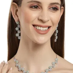Karatcart Silver Tone Light Green Floral AD Necklace Set for Women-image-32