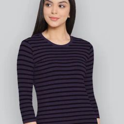 Lyra Purple Cotton Striped T-Shirt-picture-28