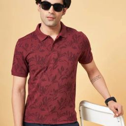 Byford by Pantaloons Maroon Slim Fit Printed Polo T-Shirt-picture-18