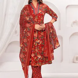 KALINI Women Floral Printed Regular Mirror Work Pure Cotton Kurta with Trousers & With Dupatta-picture-11