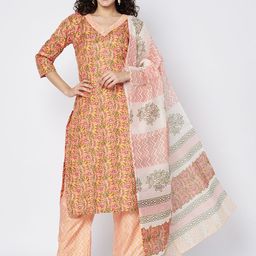 BCZ Style Women Floral Printed Pure Cotton Straight Kurta with Trousers & With Dupatta-picture-33