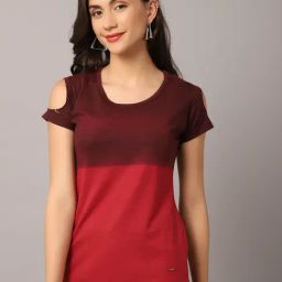Crozo By Cantabil Maroon Color-Block Top-image-52