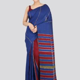 Pinkloom Blue Cotton Woven Saree With Unstitched Blouse-picture-13