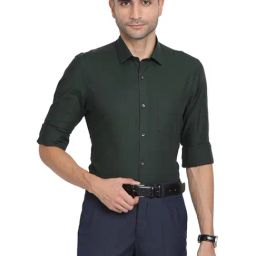 Turtle Green Cotton Slim Fit Shirt-image-50