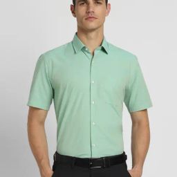 Peter England Green Regular Fit Texture Shirt-image-62