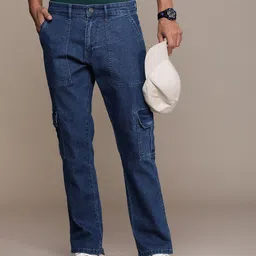 WROGN Men Light Fade Stretchable Cargo Jeans-image-36