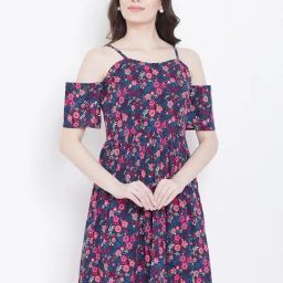 DODO & MOA Navy Printed A-Line Dress-picture-14