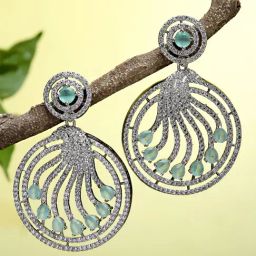 Karatcart Silver Tone Lime Green Cubic Zirconia Dangler Earrings-30