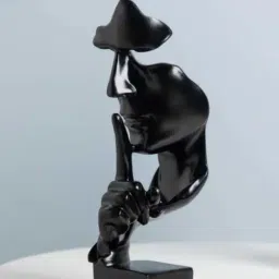 Nestasia Artisanal Black Resin Made Modern Art Decor Object With A Finger On The Lips Black 10.5"-image-76