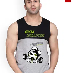 SLOWLORIS Men Pack Of 2 Printed Bio-Wash Combed Cotton Gym Vests-picture-16