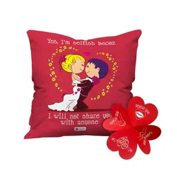 Indigifts Red & White Printed Square Shaped Cushion image 2