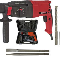 Inditrust DUMDAAR DM26 1250W 26mm hammer drill with SDS drill bits and chisels (RED) 100% Copper Winding image 1
