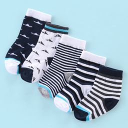 Cutewalk By Babyhug Anti Bacterial Ankle Length Socks Stripes & Abstract Design Pack of 5- Black & White-image-24