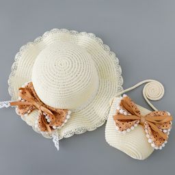 Babyhug Straw Hat with Bow Applique and Purse - Cream-image-17