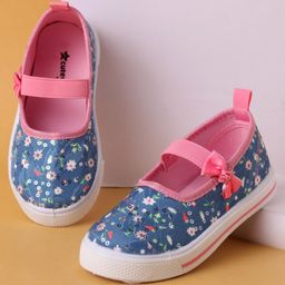 Cute Walk by Babyhug Slip On Casual Shoes With Bow Applique & Floral Print- Blue-image-30