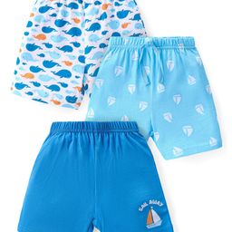 Babyhug Cotton Knit   Shorts Whale & Boat Print Pack of 3 - Multicolour-image-60