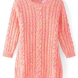 Babyhug Full Sleeves Cable Knit Woollen Dress - Light Peach-image-64
