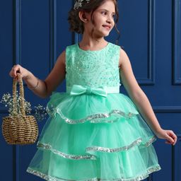 Mark & Mia Sleeveless Knee Length Layered Party Frock With Sequined Detailing & Bow Applique - Green-picture-39