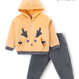 Babyoye Full Sleeves Hooded Winter Wear Suit With Deer Applique - Yellow & Dark Grey-image-65