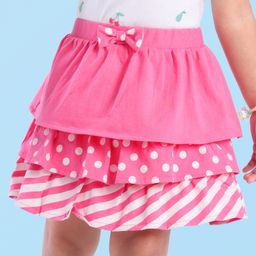 Babyhug Single Jersey Knit Layered Skirt with Bow Applique Polka Dots Print - Pink-image-99