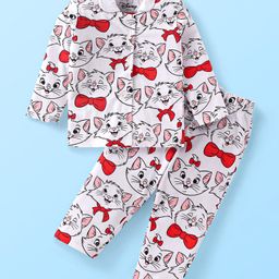 Babyhug Disney Interlock Knit Full Sleeves Night Suit With Aristocats Marie Graphics - White-image-35
