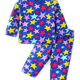 Babyhug Cotton Knit Full Sleeves Night Suit with Star Print - Navy Blue-image-62