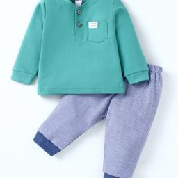 Zero Interlock Knit Full Sleeves T-Shirt & Joggers Set withText Patch - Light Green-image-62