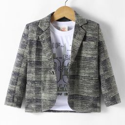 Rikidoos Full Sleeves Abstract Printed Blazer With Tee - Pista Green & White-image-27