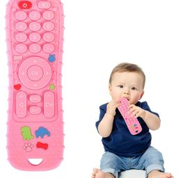 FunBlast Remote Shaped Silicone Teether Toy for Babies  Pack of 1 Pink-image-0