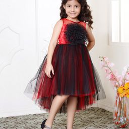 Toy Balloon Kids Sleeveless Floral Applique Detailed & Sequins Embellished High Low Dress - Black-image-48