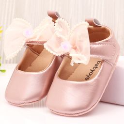 Babyoye Velcro Closure Solid Coloured Booties With Bow Applique - Pink-picture-44
