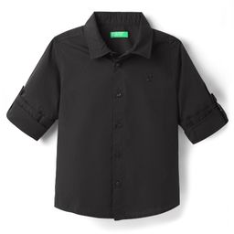 UCB Cotton Woven Full Sleeves Solid Colour Shirt - Black-image-19