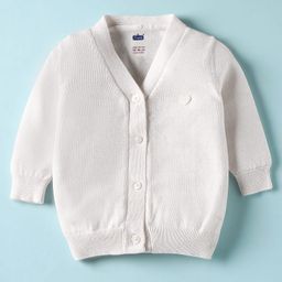 Simply Knitted Full Sleeves Front Open Sweater With Heart Embellishment - Off White-picture-36