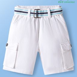 Babyoye Twill Woven Solid Colour Short With Belt - White-picture-15