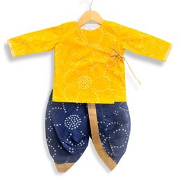 Mamma's Bear Pure Cotton Woven Full Sleeves Bandhani Designed Dhoti Kurta Set - Yellow-picture-24