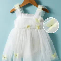 Mark & Mia Woven Sleeveless Frock Style Party Onesie With Floral Applique - White-picture-21