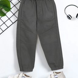 Trampoline Cotton Woven Solid Trousers - Grey-picture-0