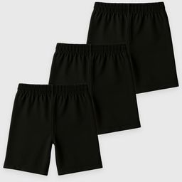 KUCHIPOO Cotton Blend Knit Pack Of 3 Solid Shorts - Black-picture-19