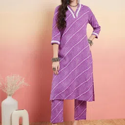 InWeave Women Striped Printed Cotton Kurta with Trousers-16