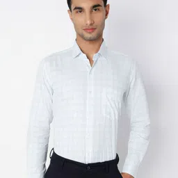 MARK & ALBERT Men India Slim Fit Windowpane Checked Spread Collar Cotton Formal Shirt-image-9
