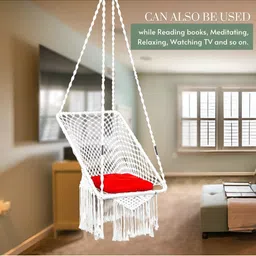 Swingzy White & red Rectangle-Shaped Hammock Swing Chair With Cushion image 4
