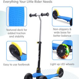 fab n funky 3 Wheel Scooter With LED Wheel 3 Level Adjustable Handle Bar - Red & Blue image 3