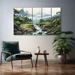 The Castle Decor White & Green 5 Pieces Abstract Wooden Wall Arts-picture-26