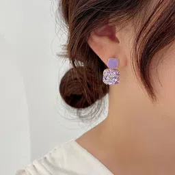 Celestique Korean Zircon Studded Square Shaped Drop Earrings image 3