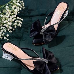 Snasta Women Velvet Block Mules with Bows-37