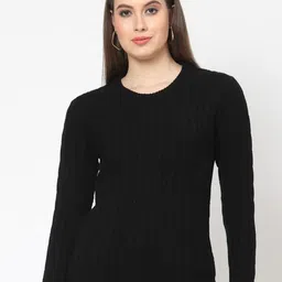 Kalt Women Cable Knit Full Sleeves Round Neck Pullover-picture-10