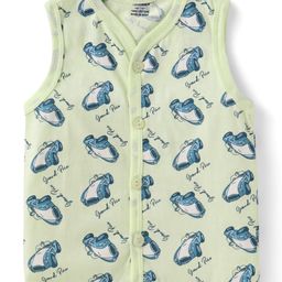 CUCUMBER Sinker Knit Sleeveless Front Open Vests With Car & Sunset Print Pack of 3 - Charcoal Grey Blue & Green image 4