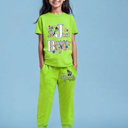 YK X Trampoline Girls Typography Printed T-shirt With Joggers-image-6