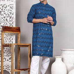 Jompers Men Embroidered Regular Sequinned Kurta with Pyjamas-picture-4
